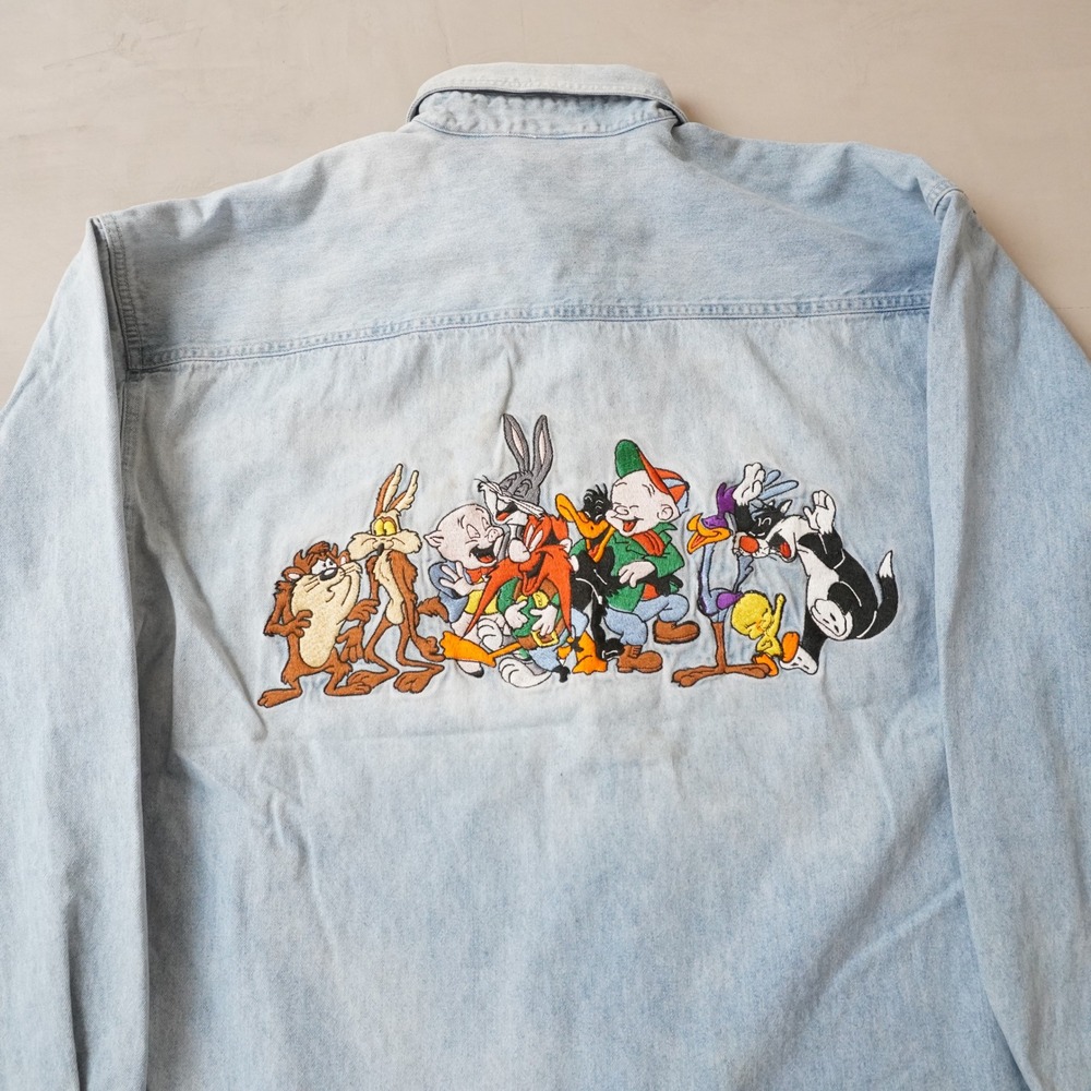 Vintage Acme Clothing Co Looney Tunes Denim Shirt Medium Mens 90s Blue